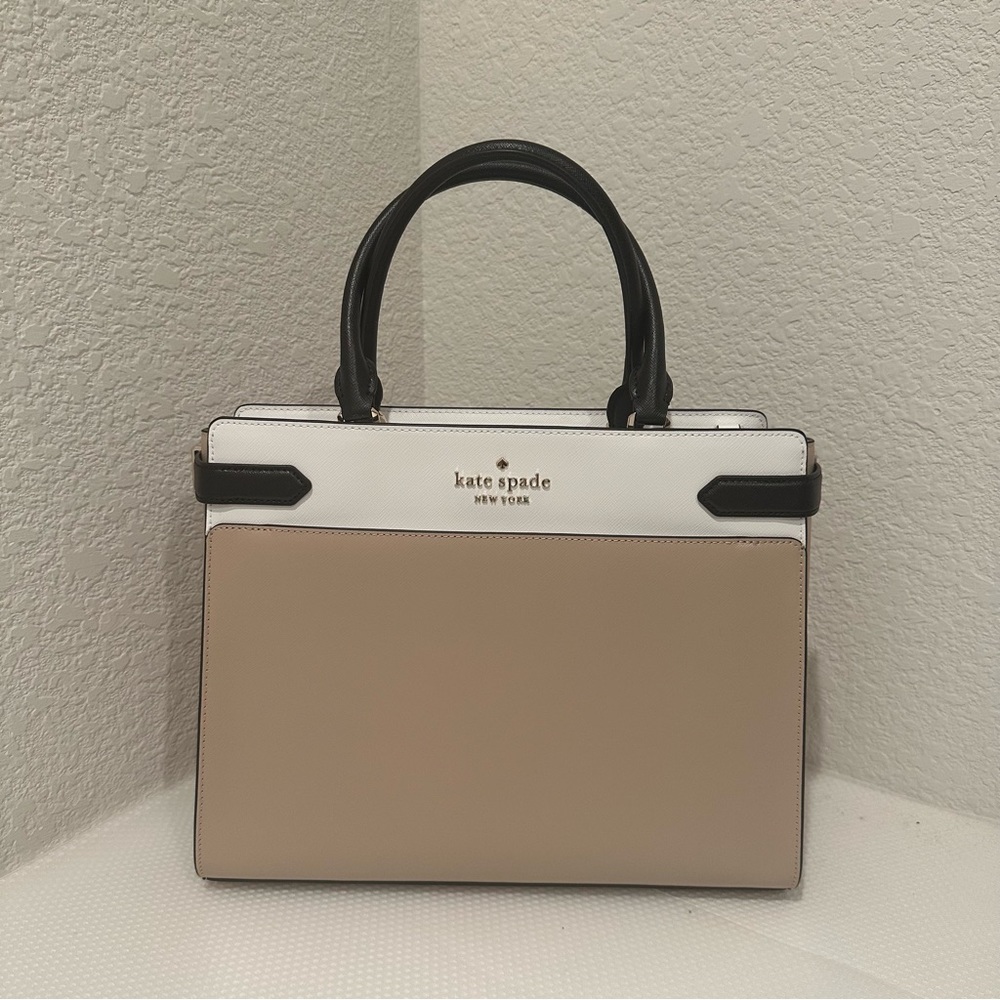 Kate Spade Staci Cameron Large Satchel Warm Beige Multi Color-block Crossbody